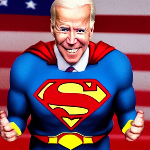 Image similar to joe biden as evil superman, beams coming out of his eyes.