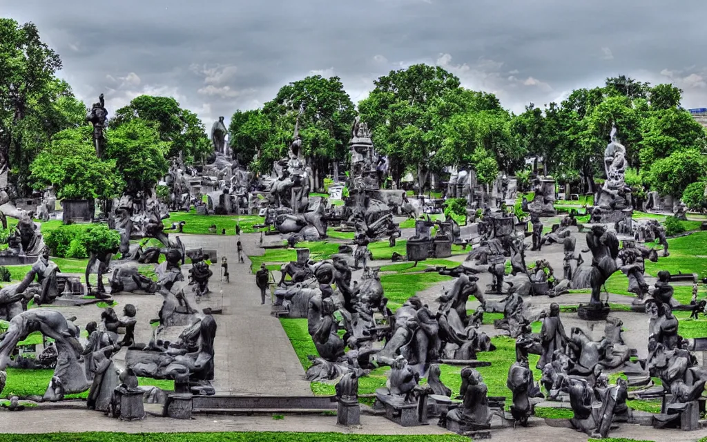 Prompt: the statue park in st. petersburg, by kenton brown,