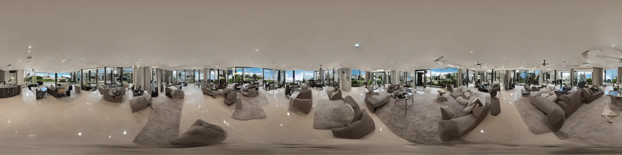 Prompt: panorama view of a luxury home inside the living room, 360*