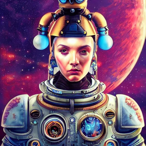 Prompt: Space BioPunk Steampunk portrait, Pixar style, by Tristan Eaton Stanley Artgerm and Tom Bagshaw.