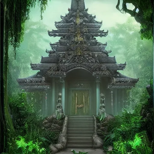 Prompt: temple in jungle, dark fantasy,