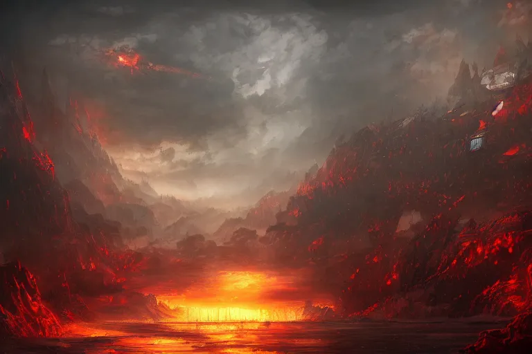 Image similar to a landscape of hell, goth, intricate, highly detailed, digital painting, official media, anime key visual, concept art, rich vivid colors, ambient lighting, sharp focus, illustration, art by wlop