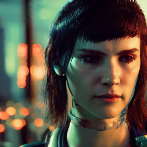 Image similar to a younger terri alden in cyberpunk 2 0 7 7, unreal engine 5 4 k, hyperdetailed photorealism