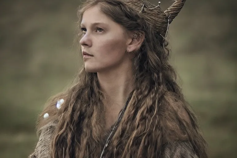 Image similar to portrait of a beautiful Viking woman By Emmanuel Lubezki