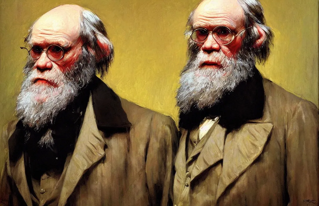 Image similar to portrait of charles darwin!!!!!!!!!!!!!!!!!!!!!!!!!!!, detailed face, detailed painting, epic lighting, by ilya repin, phil hale and kent williams