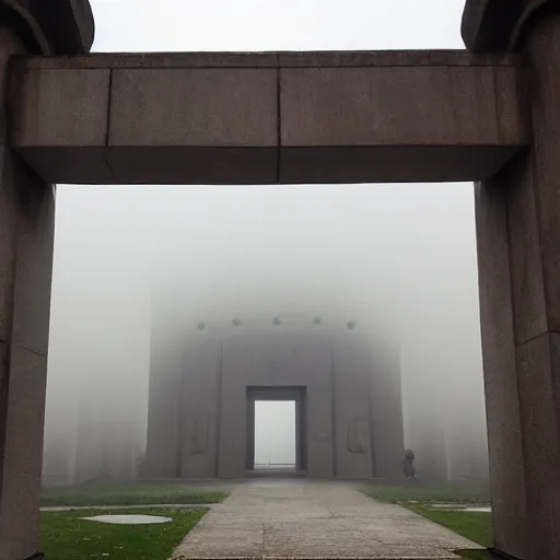 Image similar to Temple of knowledge, foggy entrance, mysterious architecture