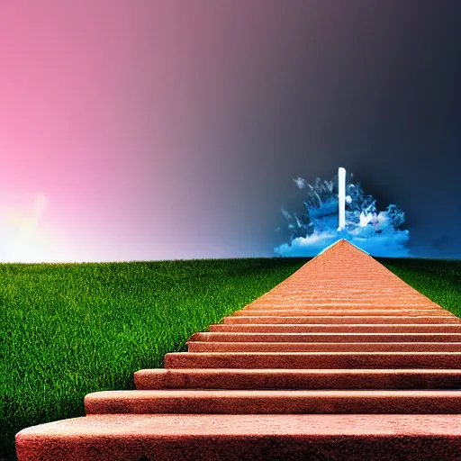 Image similar to award winning photo of stairway to heaven. 8k, nikon, hyperdetailed, realistic