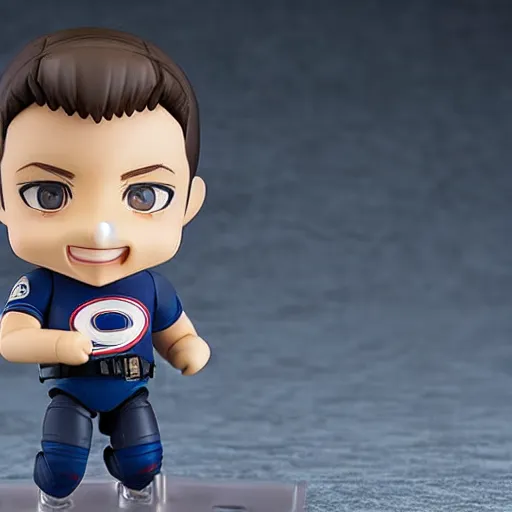 Image similar to nendoroid of ben affleck running in fear, product photo