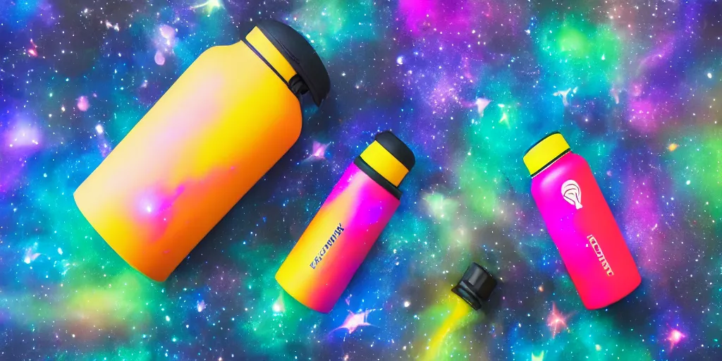 Image similar to hydro Flask, space, galaxy, glow, neon, closeup,