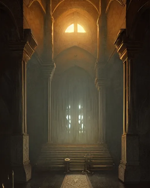 Image similar to middle ages throne room, empty, dim light | | realistic shaded, fine details, realistic shaded lighting poster by greg rutkowski, diego gisbert llorens, magali villeneuve, artgerm, jeremy lipkin and rob rey