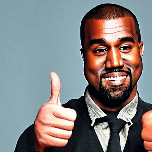 Image similar to Kanye West smiling and giving a thumbs up for a 1990s sitcom tv show, Studio Photograph, portrait C 12.0