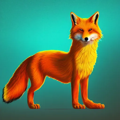 Prompt: digital very yellow fox, retrowave palette, digital world, highly detailed, electric breeze, anatomically correct vulpine, synth feel, fluffy face, ear floof, flowing fur, super realism, accurate animal imagery, 4 k digital art