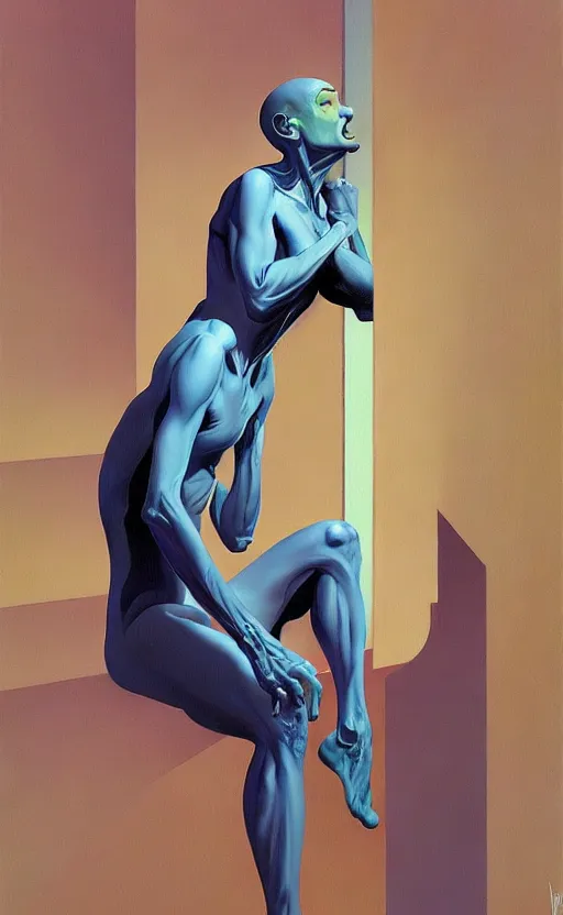 Image similar to Daydream In Blue ,very coherent, painted by Edward Hopper, Wayne Barlowe, painted by James Gilleard, airbrush, art by JamesJean