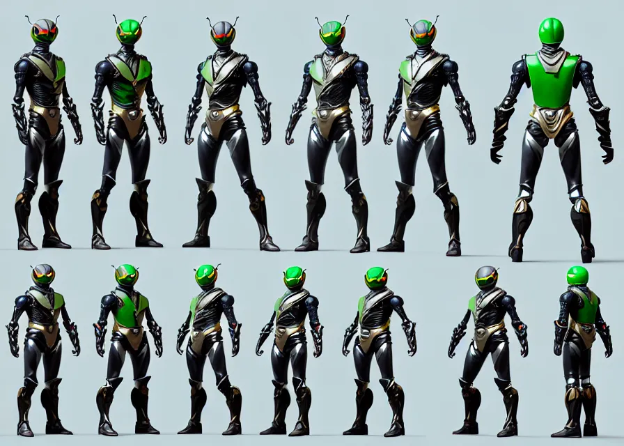 Image similar to concept art sprite sheet of kamen rider, big belt, human structure bee concept art, hero action pose, human anatomy, intricate detail, hyperrealistic art and illustration by irakli nadar and alexandre ferra, unreal 5 engine highlly render, global illumination