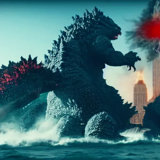 Image similar to Obama fighting Godzilla, 4K HD, real footage, cnn headline, hyper realistic