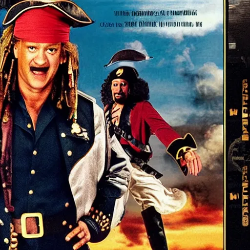 Prompt: a 8 0's movie poster with tom hanks as a pirate, the movie is called saving pirate ryan cinematic photo