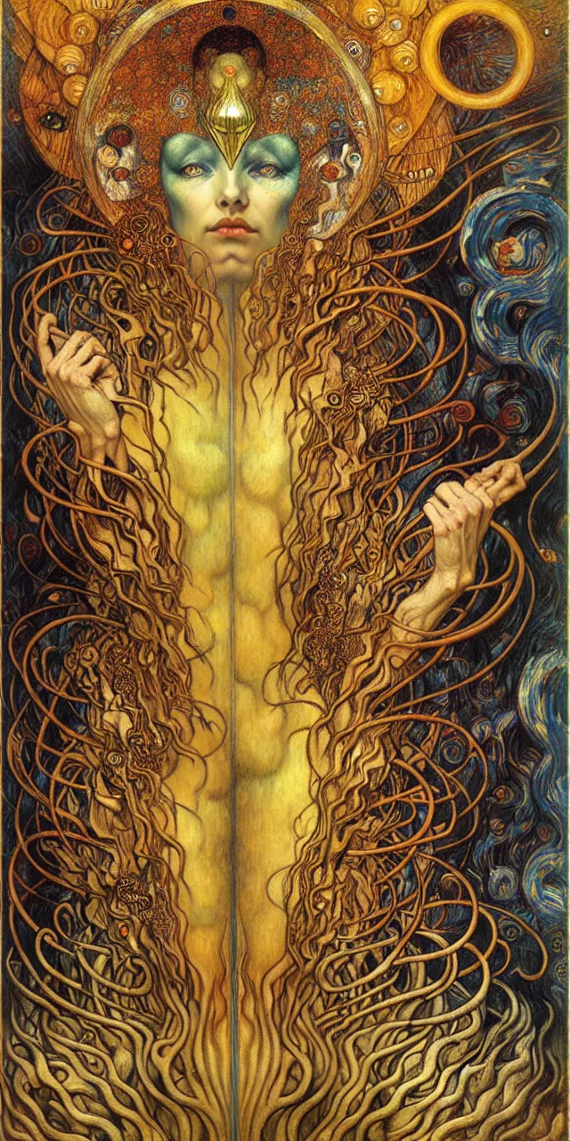 Image similar to Divine Chaos Engine by Karol Bak, Jean Delville, William Blake, Gustav Klimt, and Vincent Van Gogh, symbolist, visionary