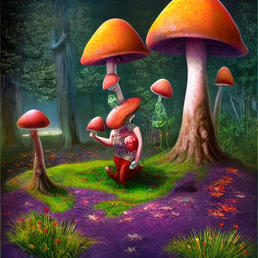 Prompt: A richly detailed fantasy digital art a trippy mushroom gardener by Markus Neidel, trending on artstation, envisioned as a 3d game asset