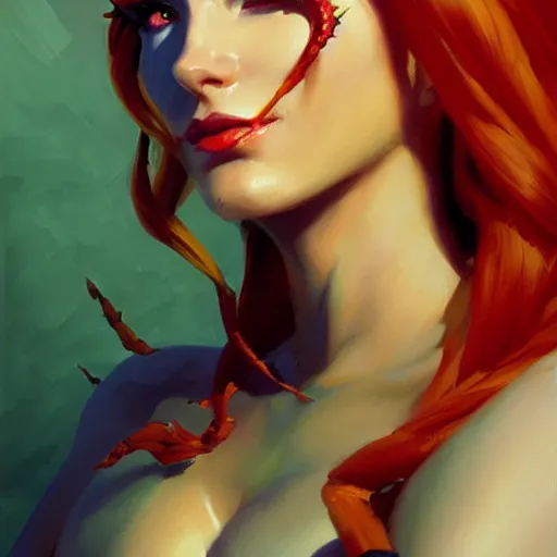 Image similar to Greg Manchess portrait painting of Poison Ivy as Overwatch character, medium shot, asymmetrical, profile picture, Organic Painting, sunny day, Matte Painting, bold shapes, hard edges, street art, trending on artstation, by Huang Guangjian and Gil Elvgren and Sachin Teng