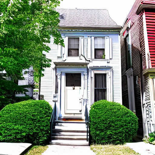 Prompt: Google map street view image of a small charming house in Chicago