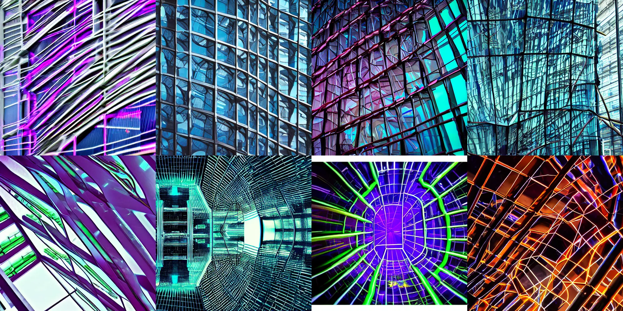 Prompt: abstract explosive neon futuristic organic glass city architecture, look from inside out