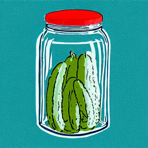 Prompt: a risograph of a pickle jar