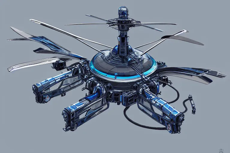 Image similar to concept art of a futuristic helicopter, extremely symmetrical, blueprint schematics, top down view, bottom view, side view, aggressive panels, mecha inspired, apache chopper, railgun turret, robotic, highly detailed, artstation, pinterest, super realistic, octane render