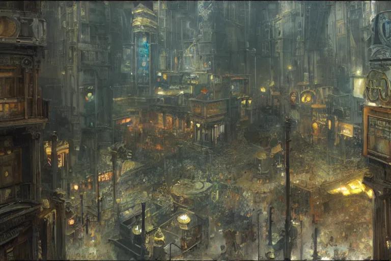 Prompt: A run down casino, moody scene, highly detailed, intricate, sharp details, dystopian mood, 1950 scene by gaston bussiere, craig mullins, somber lighting, drawn by Giacomo Burattini, inspired by graphic novel cover art