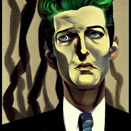 Image similar to dale cooper from twin peaks by dave mckean, hayao miyazaki, lucian freud, dramatic lighting, retro futurism, detailed, cgsociety, 5 0 s aesthetic,