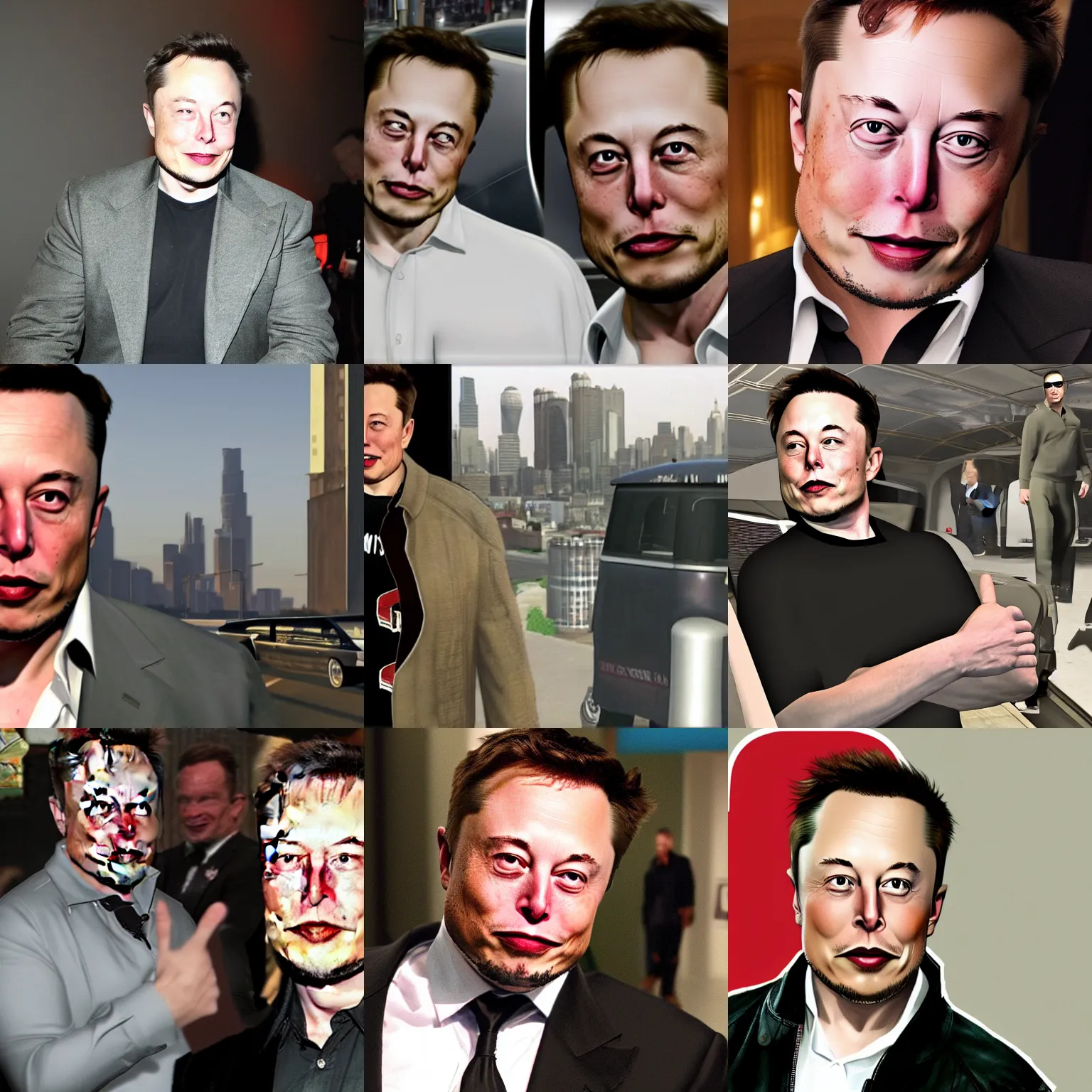 Prompt: elon musk wild appearance on gta iv party