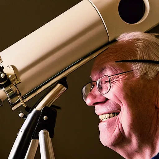 Image similar to a smiling old man seen through a telescope