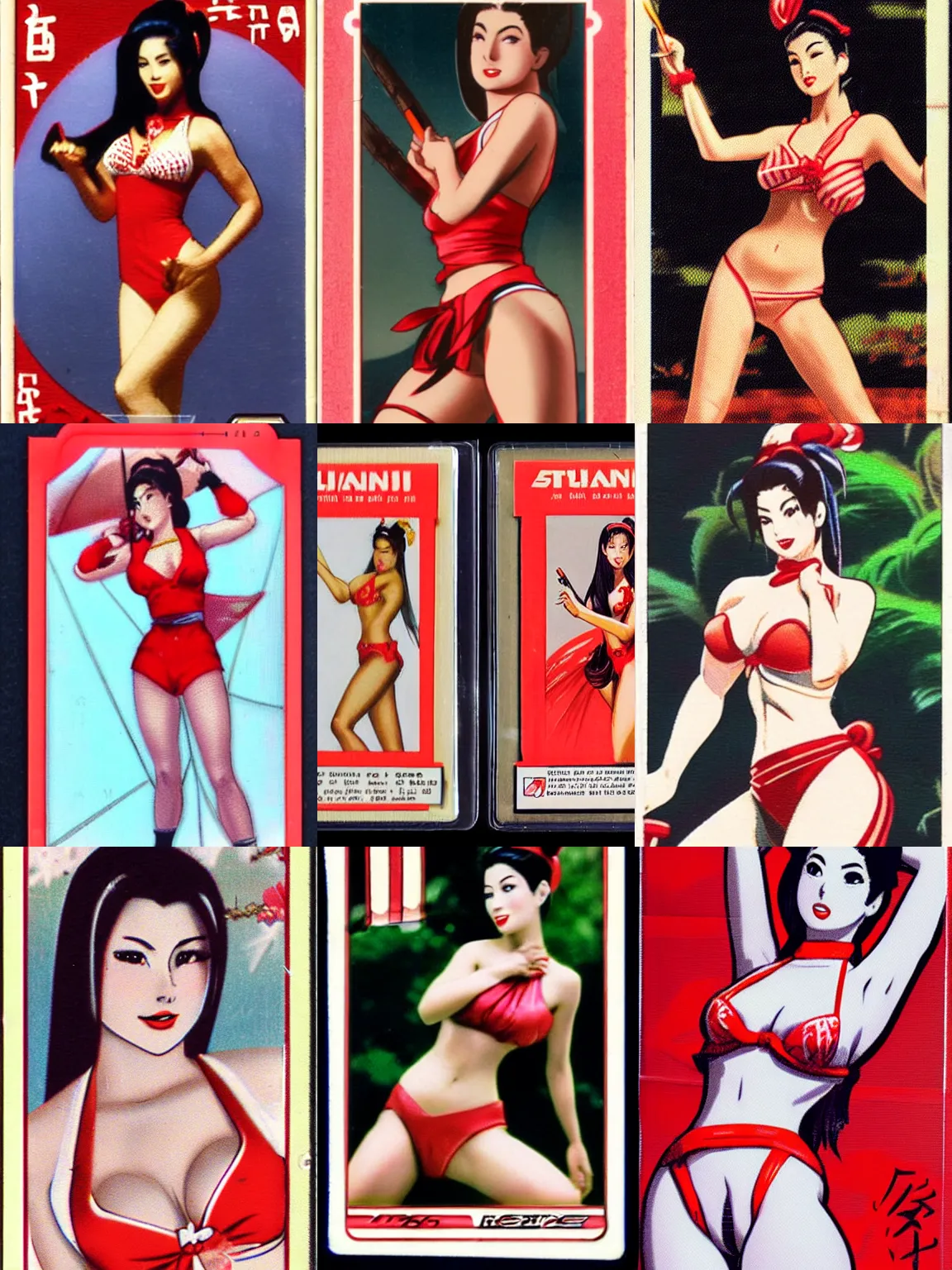 Prompt: mai shiranui trading card from 1 9 6 0