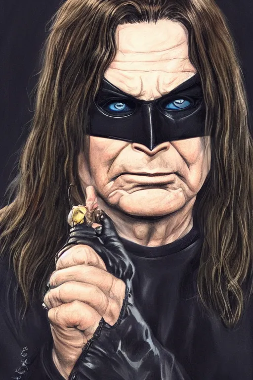 Image similar to portrait of Ozzy Osbourne as batman, highly detailed, artstation, concept art, sharp focus, illustration, art by Carel Fabritius