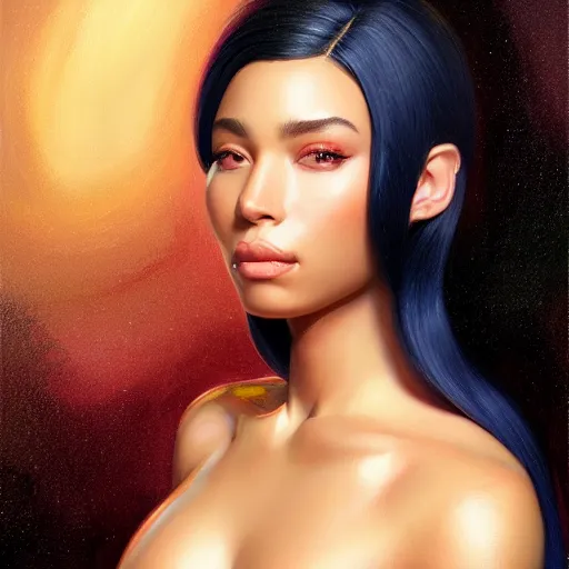 Prompt: a portrait of a very beautiful BIPOC woman in a spacesuit, Alexandria's genesis, chin-length hair, bored, illustration, soft lighting, soft details, painting oil on canvas by mark arian by artgerm, trending on artstation, 4k, 8k, HD