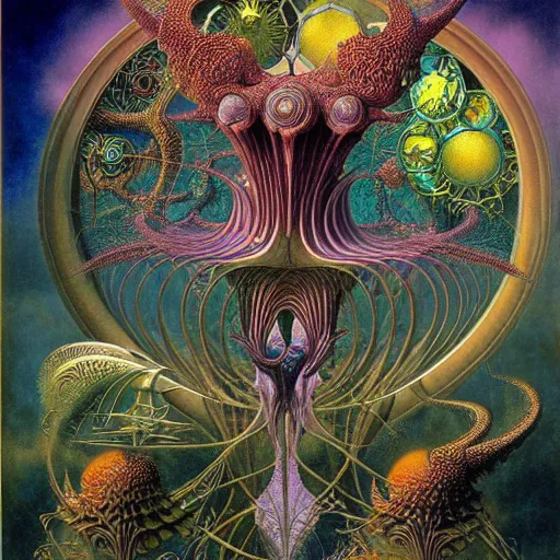 Image similar to divine chaos engine by roger dean and andrew ferez and daniel merriam, symbolist, visionary, art forms of nature by ernst haeckel