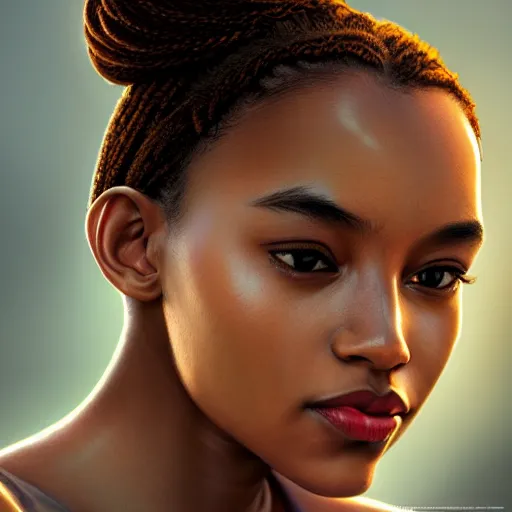 Image similar to a photorealistic hyperrealistic, bright brown eyes, light skinned african young girl, ponytail hair, flawless face, beautiful lips, cute face, gorgeous white veil, by wlop, artgerm, greg rutwoski, alphonse mucha, beautiful dynamic dramatic low - light moody lighting, cinematic atmosphere, artstation, concept design art, octane render, 8 k