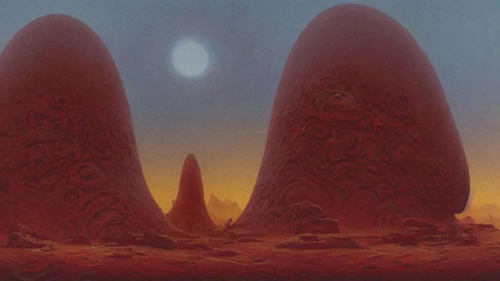 Image similar to mysterious sculpture of an alien civilization by paul lehr and john schoenherr, cinematic matte painting