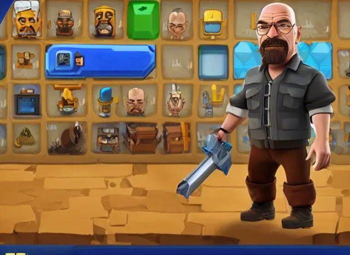 Prompt: a highly detailed walter white as a clash royale character