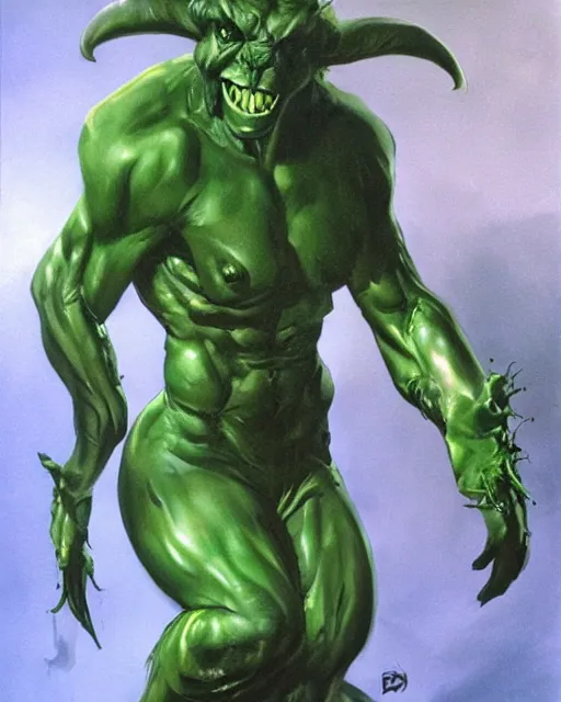 Prompt: green sad devil by Peter Andrew Jones, hyperrealism