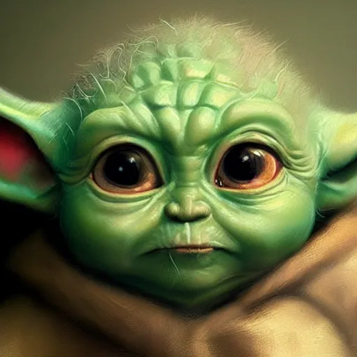 Prompt: very detailed masterpiece painting of baby yoda, portrait, artstation, concept art by greg rutkowski