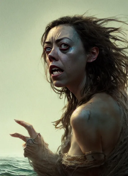 Image similar to aubrey plaza as a sea hag, concept art by james gurney and greg rutkowski, dramatic lighting, ultra hd, hdr, 8 k