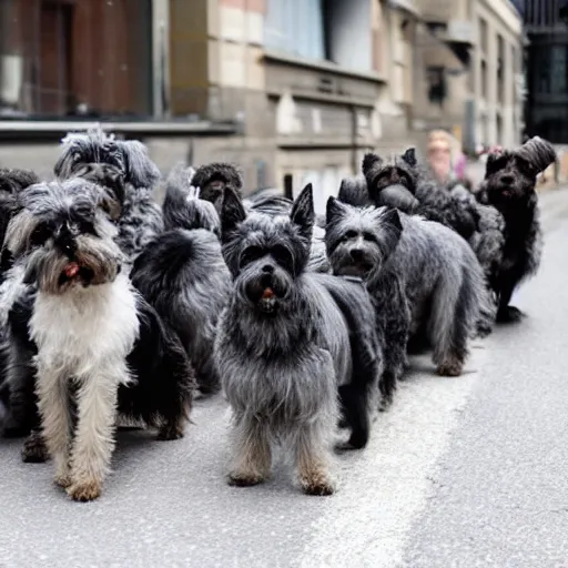 Image similar to an avalanche of zwergschnauzers in the city
