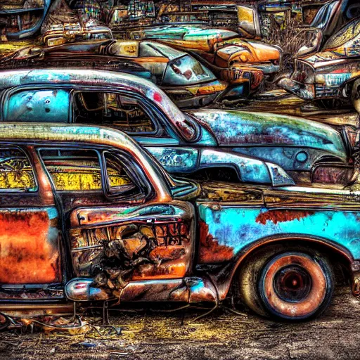 Prompt: Junkyard by Arman