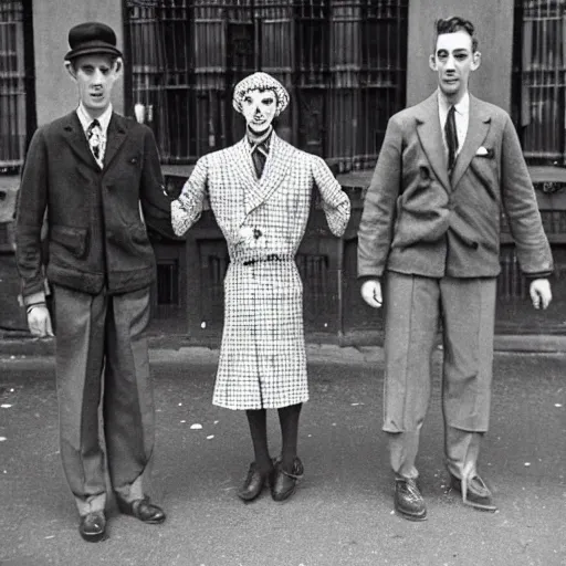 giant gentlemen spiders wearing clothes on the streets Stable