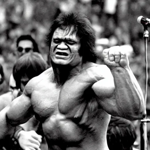 Image similar to hulk performing at woodstock