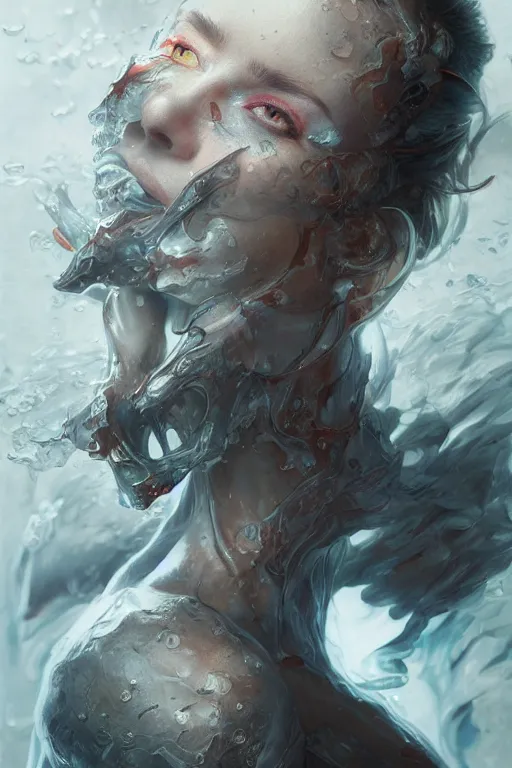 Image similar to liquid metamorphosis, d & d, fantasy, portrait, realistic textures from photos, chromatic aberration, hyper realistic, highly detailed, headshot, digital painting, trending on artstation, concept art, sharp focus, illustration, art by artgerm and greg rutkowski and ayami kojima