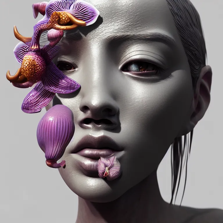 Image similar to goddess full painted acryllic sculpture close-up portrait. orchid bird betta fish, intricate artwork by Tooth Wu and wlop and beeple. octane render, trending on artstation, greg rutkowski very coherent symmetrical artwork. cinematic, hyper realism, high detail, octane render, 8k