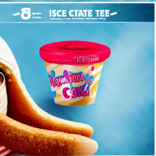 Image similar to promotional photo of an ice cream with hot dog taste,