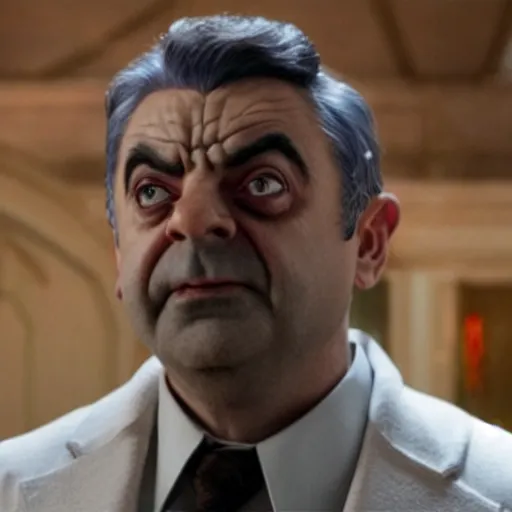 Prompt: Rowan Atkinson as Thanos in avengers infinity war