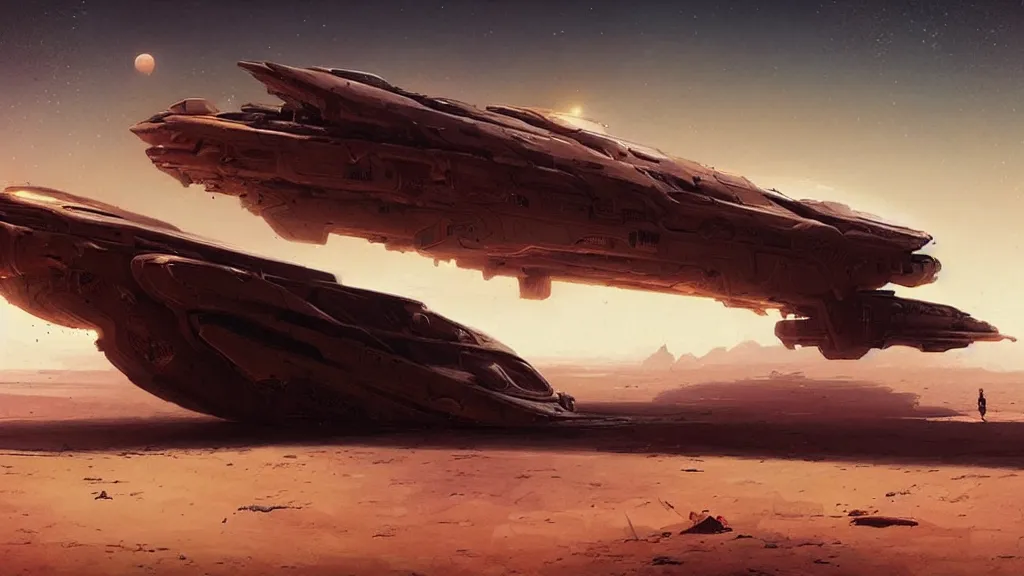 Prompt: a spaceship lost in the desert, detailed digital art by greg rutkowski.